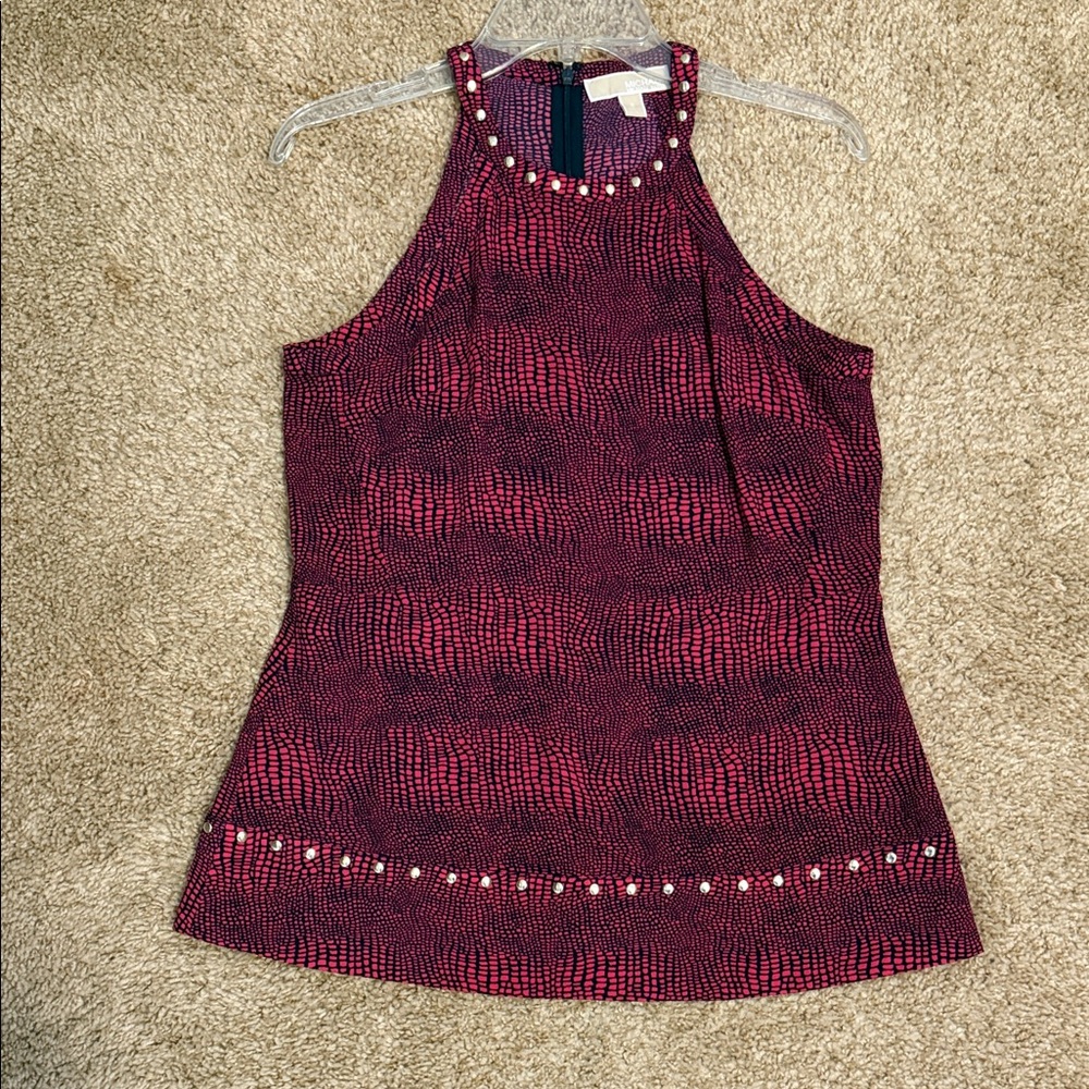 Michael Kors Halter Top in Pink and Black with Studded Details
